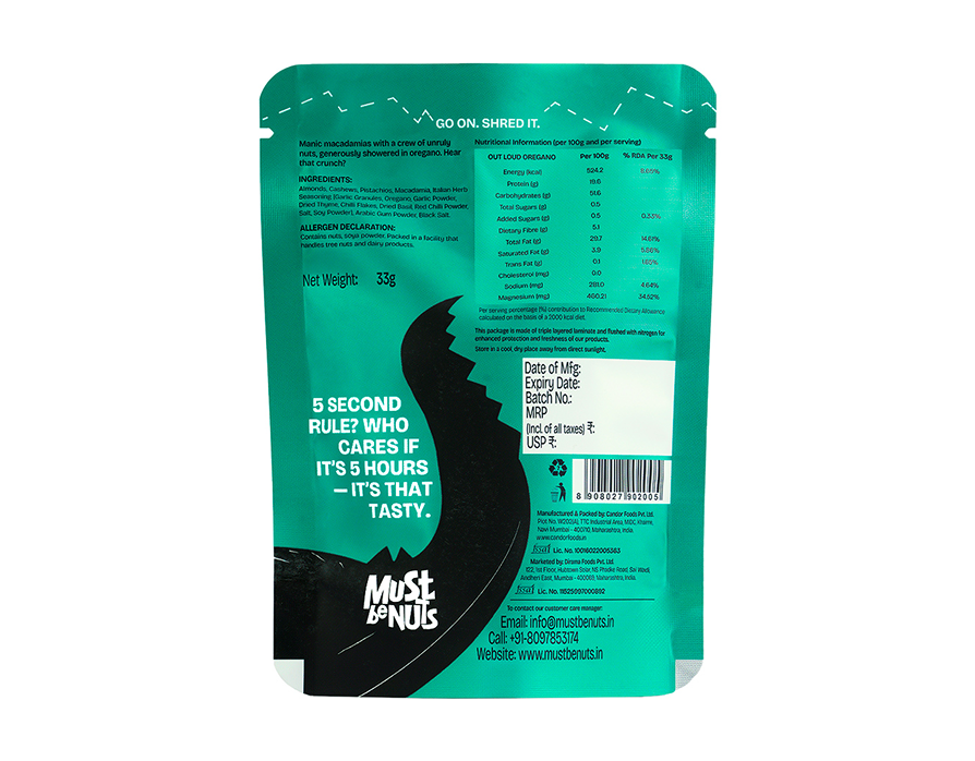 Out Loud Oregano snack pack back